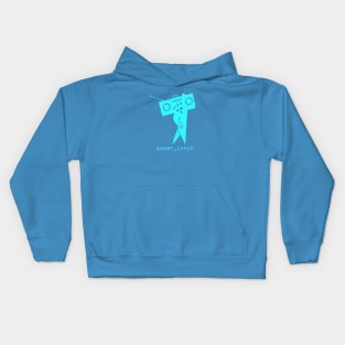 power_lunch boommboxdude logo (light blue print) Kids Hoodie